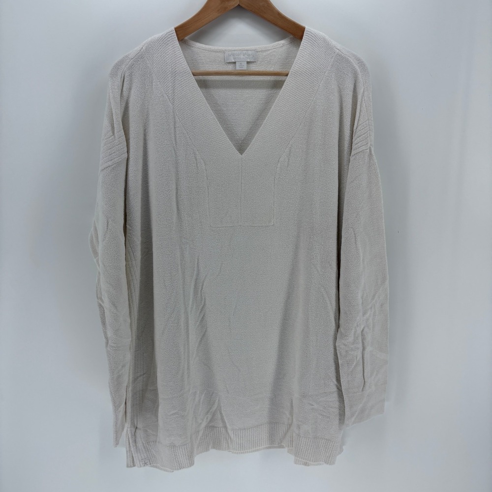 Barefoot Dreams CozyChic Ultra Lite Sweater Tunic XL V Neck Oversized Ivory